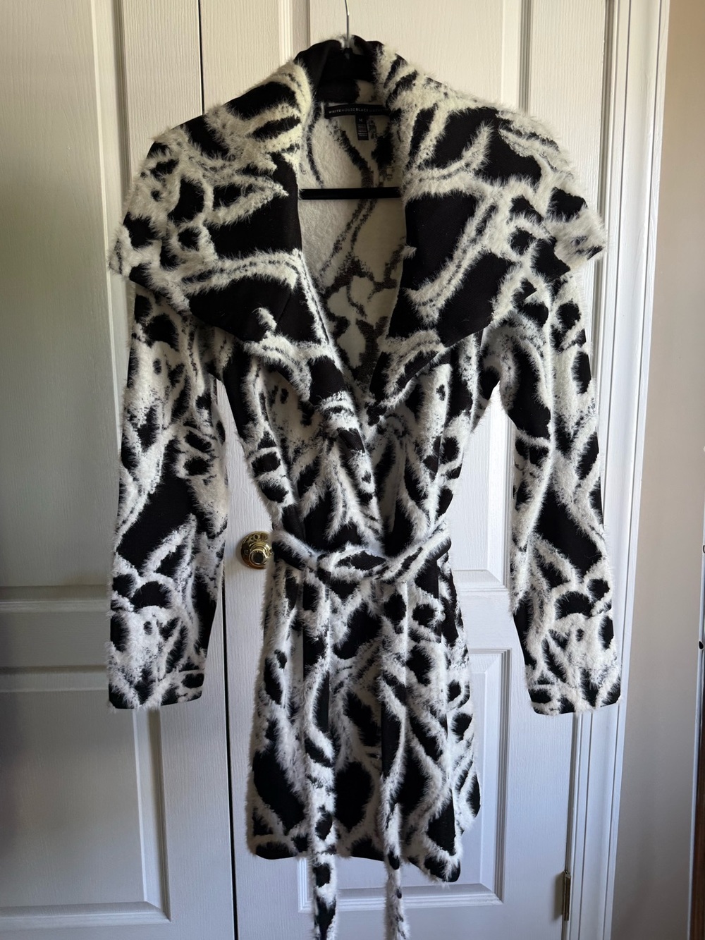White House Black Market Black and White Patterned Cardigan Sweater